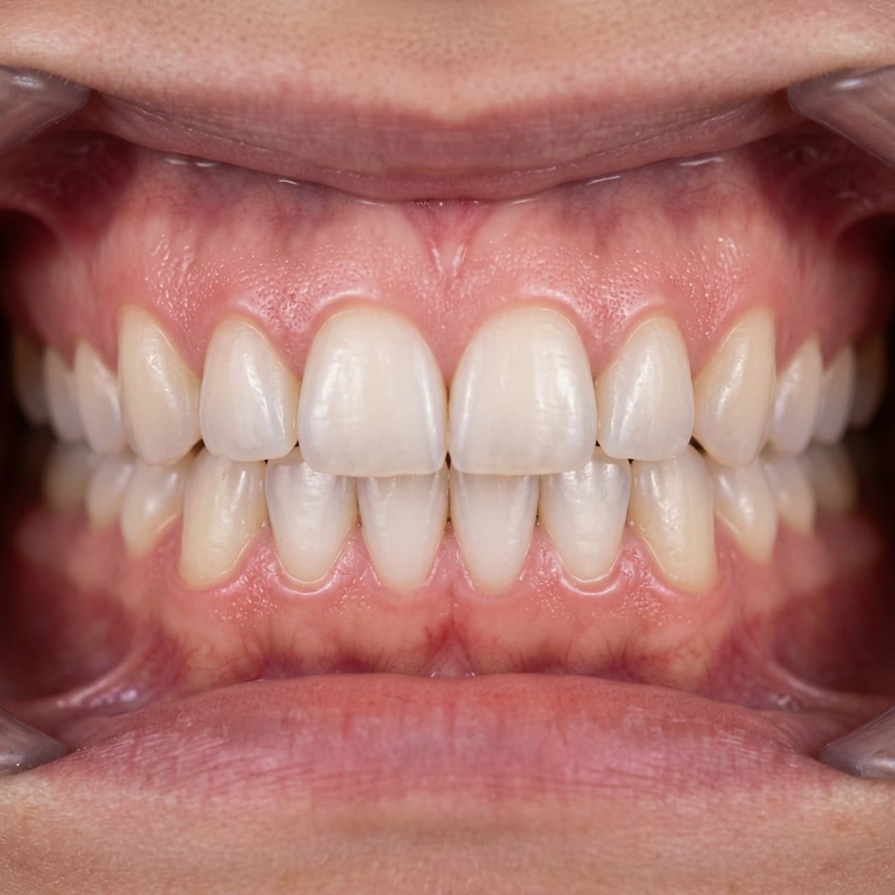 La misma sonrisa después del tratamiento: dientes alineados